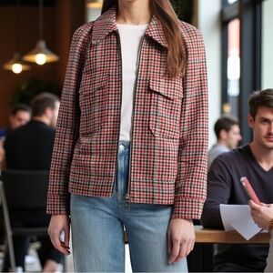 RAILS Cheyenne Wool Blend Zip Jacket in Crimson Mini Check XS
